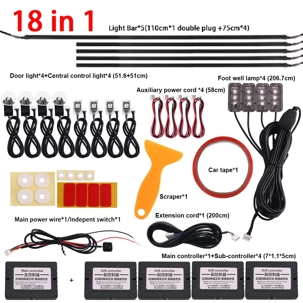 ตัวเลือกสินค้า รถ LED ตกแต่งบรรยากาศ 64 สี ควบคุมด้วยแอปพลิเคชัน