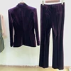 HIGH QUALITY Newest Fall Winter 2025 Designer Suit Set Women's Single Buttons Velvet Blazer Flare Pants Suit 3