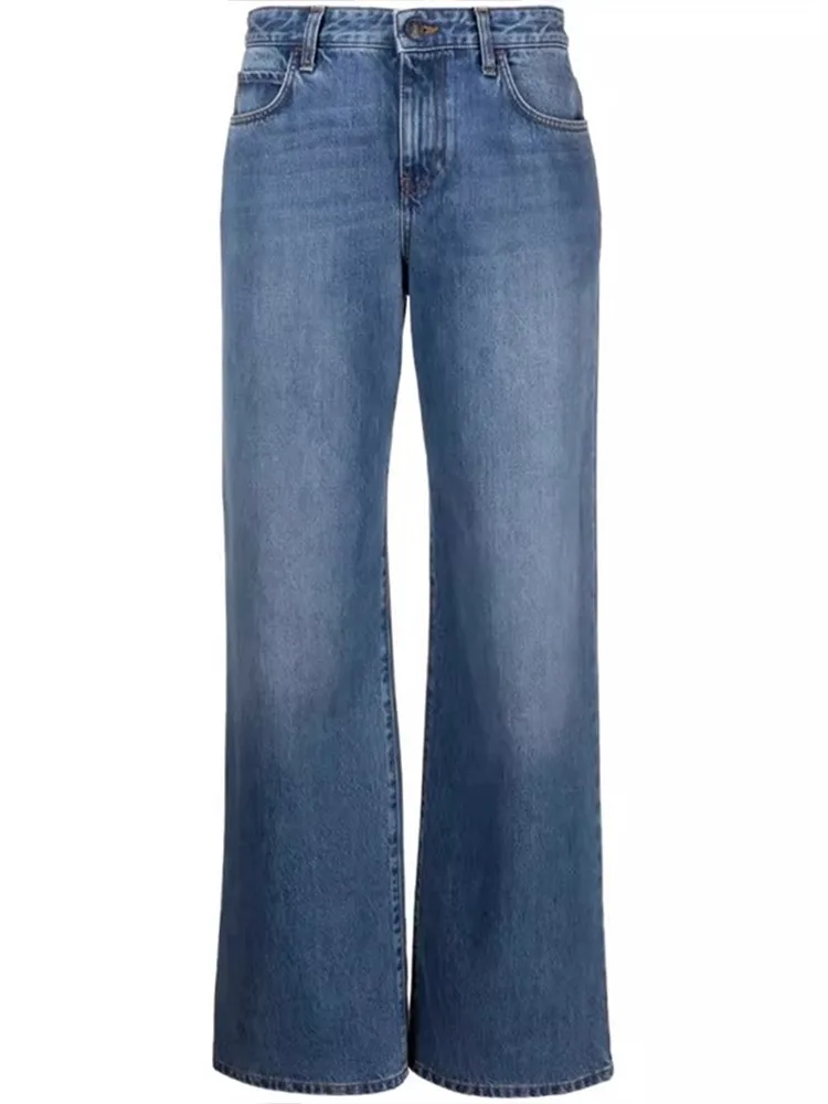 Dave&Di High Street Fashion Minimalist Autumn/Winter Jean Mid Waist Loose Vintage Floor Sweeping Wide Legged Pants Cropped Jeans