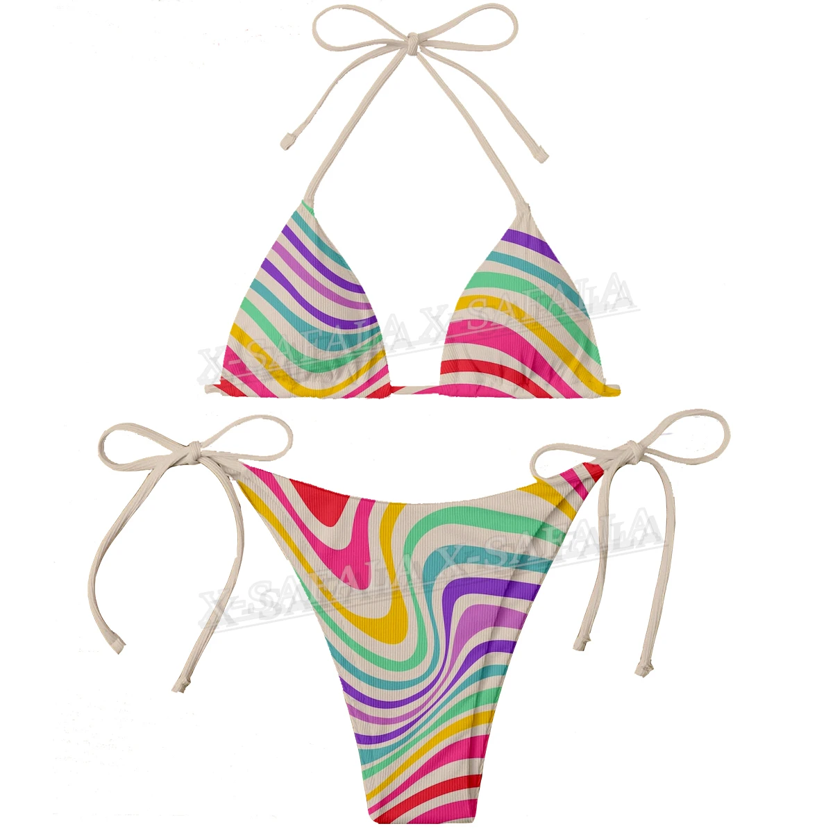 Hippie Psychedelic Colorful Trippy 3D Print Women Micro Bikini Set