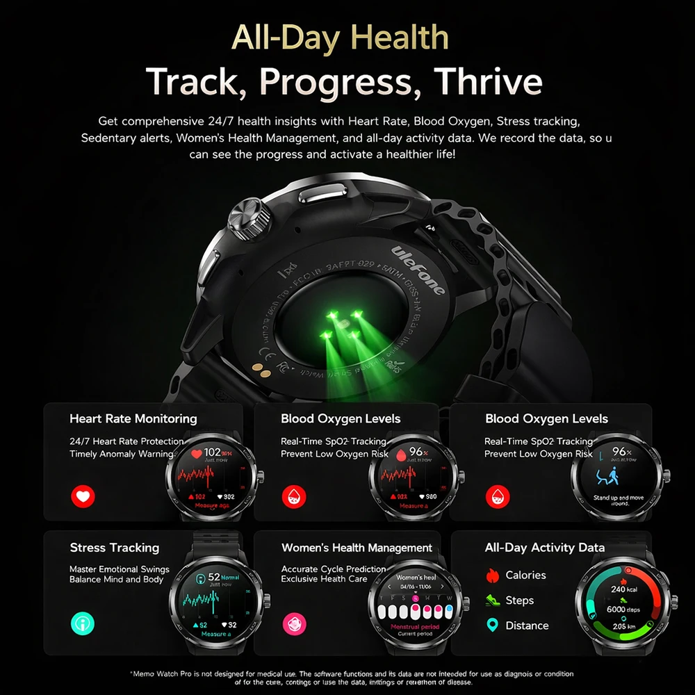 Ulefone Armor Watch Pro Smartwatch Display AMOLED da 1,5", GPS integrato, cardiofrequenzimetro, smartwatch sportivo per uomo e donna - immagine 5