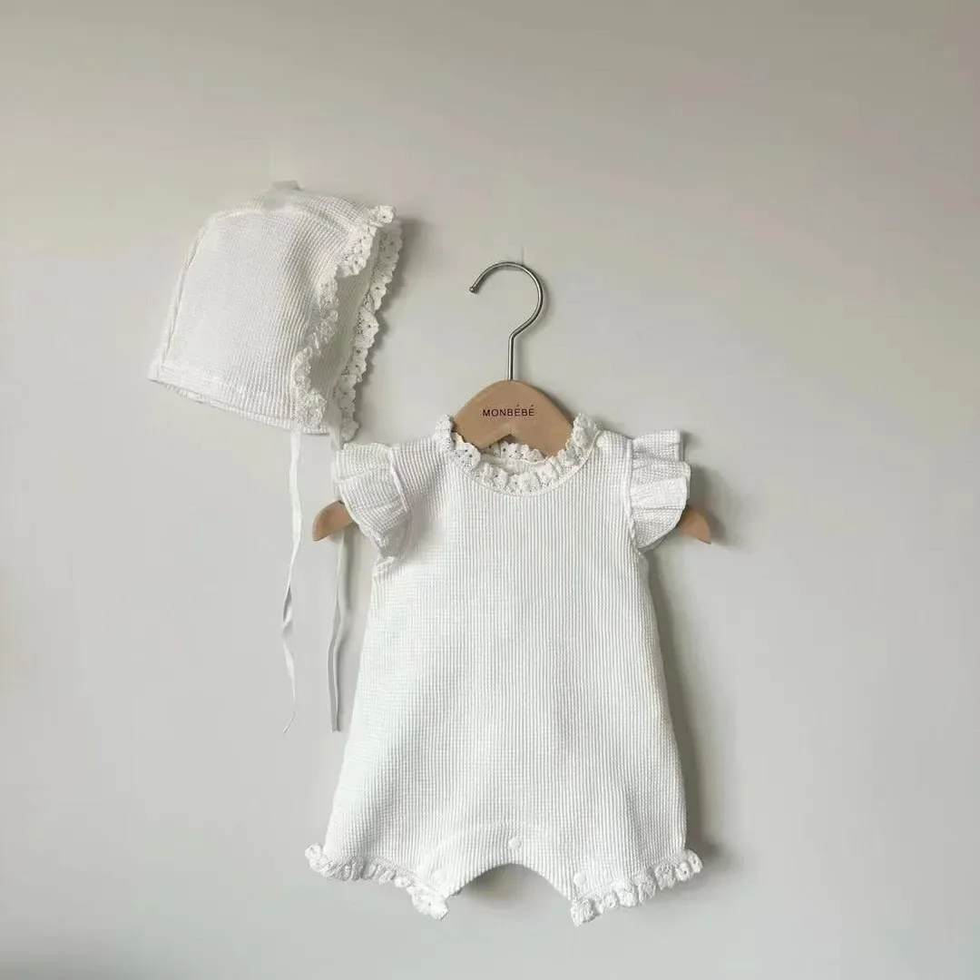 Korean Style Summer Baby Girl Romper Gracie Checkered Flight Sleeve Baby Clothes Newborn Crawling Suit Cotton Onesie