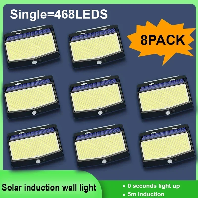 1/2/8pcs 468LED Solar Lights Outdoor Motion Sensor Wireless Solar Powered IP65 Waterproof Outdoor Wall Lights For Front Door 8pcs 14 3w ultra high brightness warm white amber led gold matrix beam disco dj wall washer bar lights