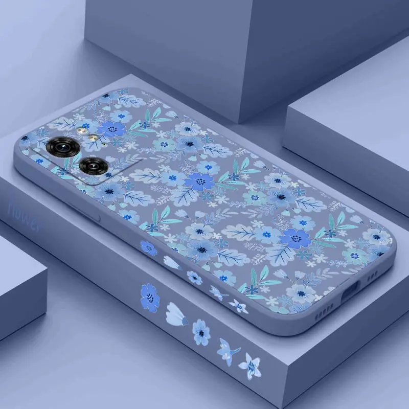 Blue Floral Silicone Phone Case - Elegant Protective Cover