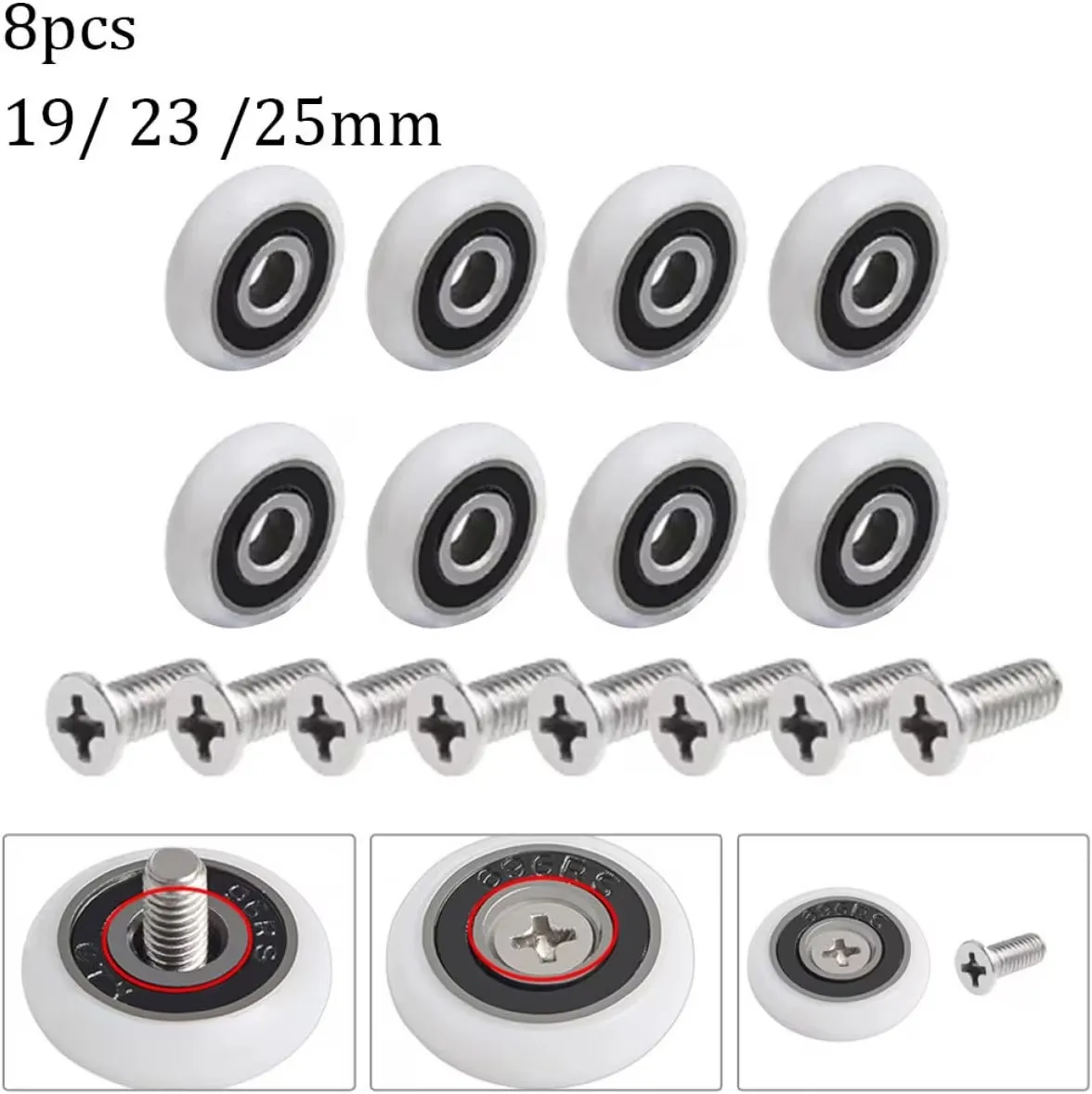 8pcs Shower Door Rollers /Runners/Wheels 19mm Wheel Diameter Replacement Part(19mm-27mm)