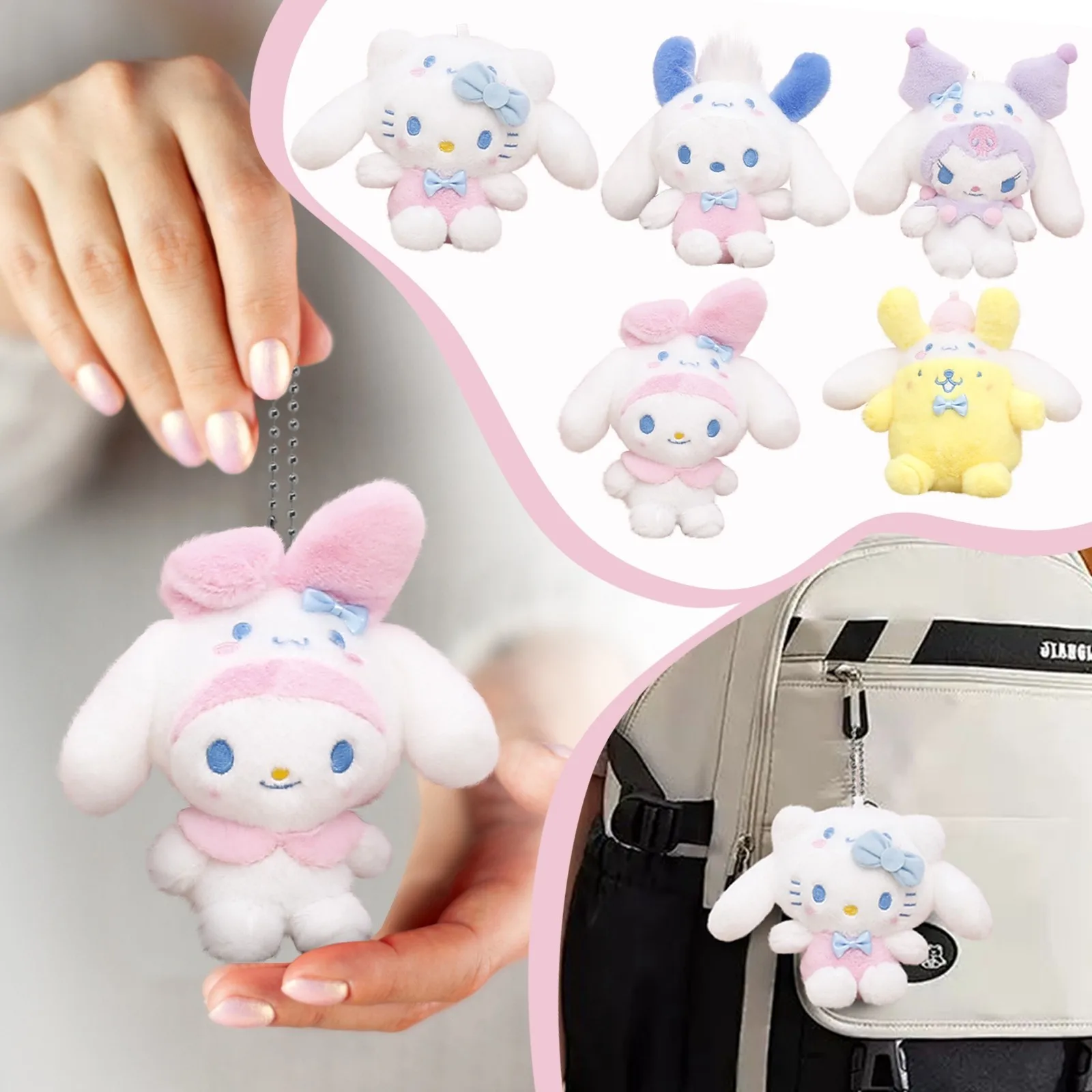 

Sanrio Plush Doll Keychain Hello Kitty Melody Cinnamoroll Pochacco Cute Key Ring Cartoon Plushies Bag Pendant Gift Kids Toys