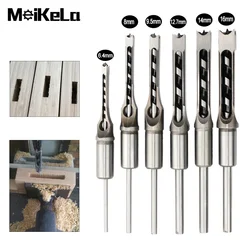 6PCS Square Auger Mortising Chisel Drill Set Square Hole Woodworking Drill Tools Kit Set Extended Saw BH01 HSS Twist Drill Bits