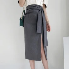 

High Split Skirts 2022 VONDA Women Casual Solid Color Skirt With Belt Female High Waist Zipper Hip Skirts Femininas Party Bottom
