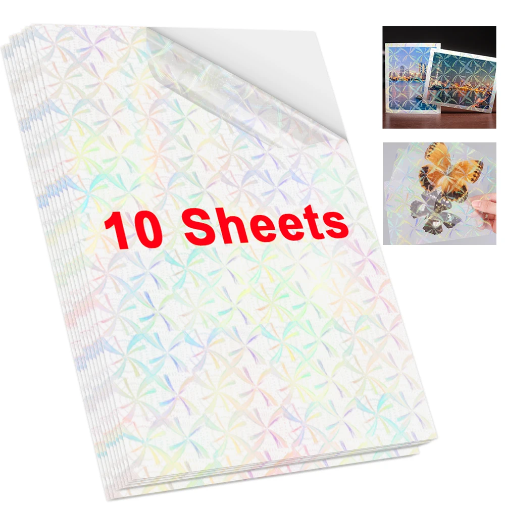 10 folhas de filme de laminação a frio com glitter, autoadesivo, estrela holográfica, pontos brilhantes, pacote diy, cartão colorido, filme de laminação de fotos