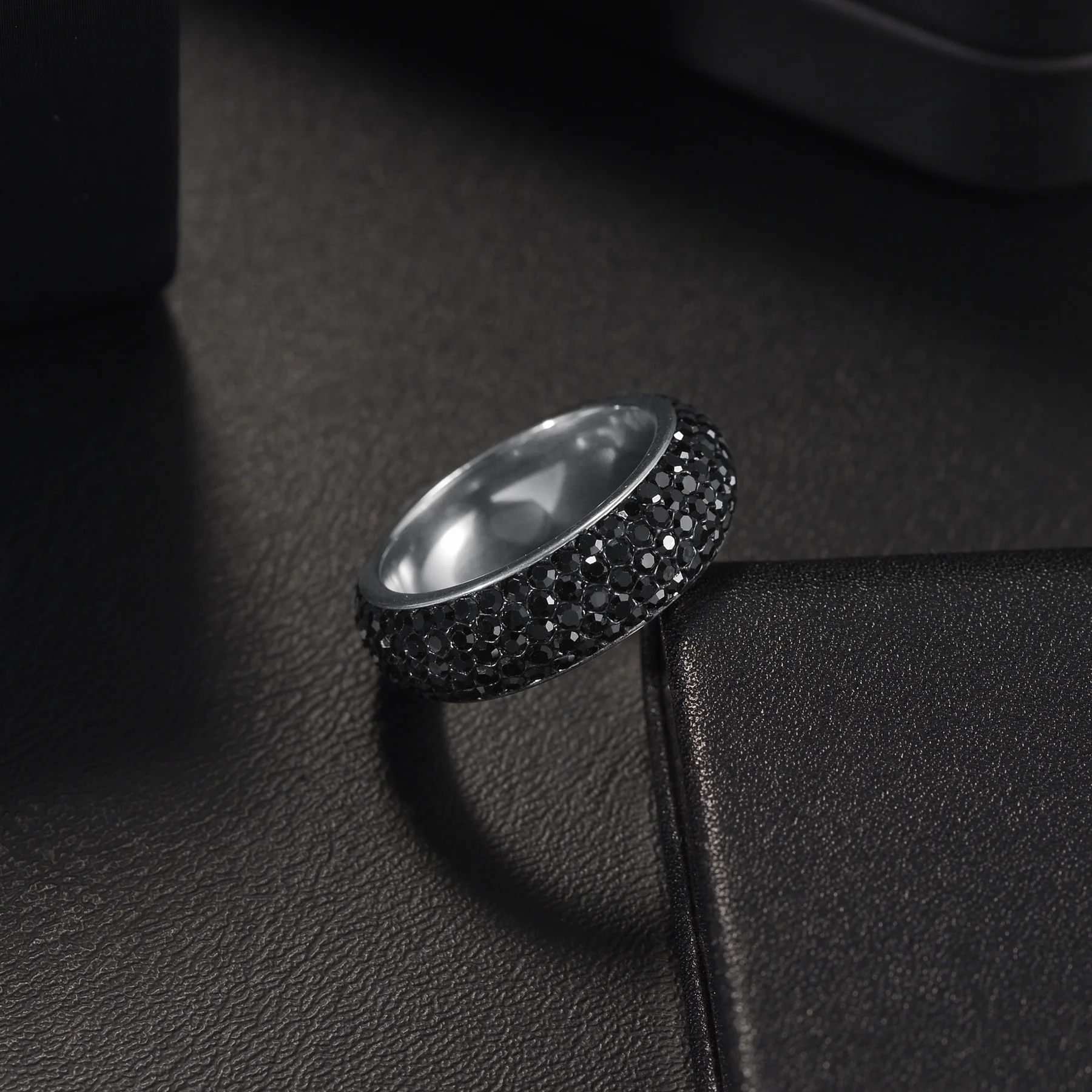 Full 5 Row Black Crystal Ring For Women Stainless Steel Wedding Rings Fashion Jewelry Aniversary Zircon,wedding rings,womens ring,finger rings,jewelry rings,ring jewelry