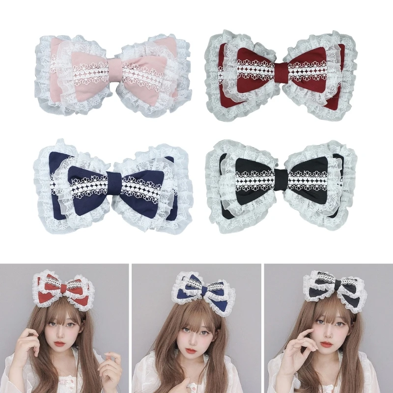

Cosplay Hair Clip Bow Hairpin Ruffled Lace Duckbill Clip for Sweet Girls Cosplay Maid Headwear Photo Props