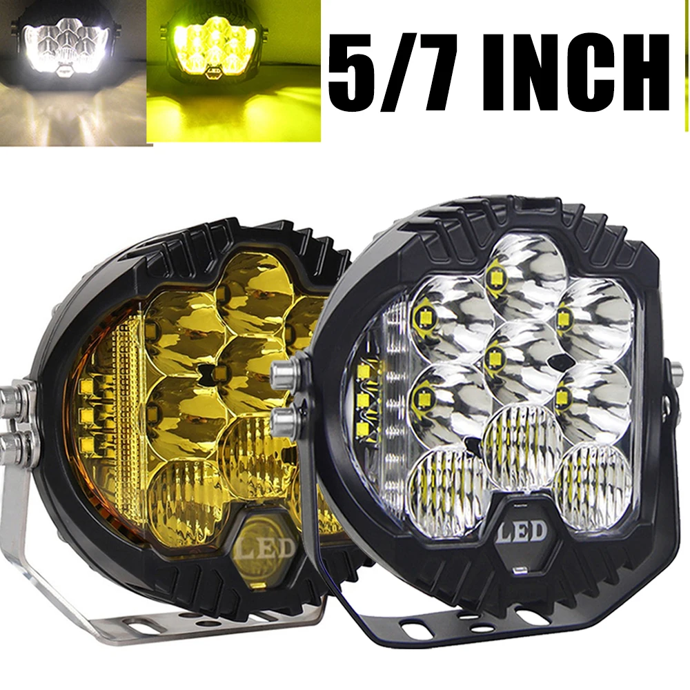 

1pcs 5 Inch LED Headlights DRL Hi/Lo Beam 50W 9LEDS For Niva Motorcycle Lada Offroad 4x4 12V 24V White led 7inch jeep spot light