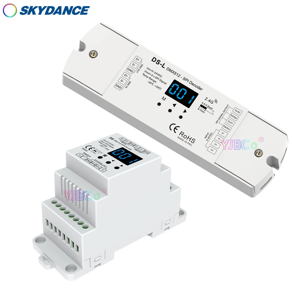 Skydance DS SPI DMX512 Decoder RGB DMX signal converter 5V-24V 12V WS2812 WS2815 IC RGBW LED strip controller 2.4G RF remote skydance 4 channel dmx512 to 1 10v 0 10v converter 12v 24vdc 100 240vac input 4ch dmx rdm numeric display signal decoder dl l