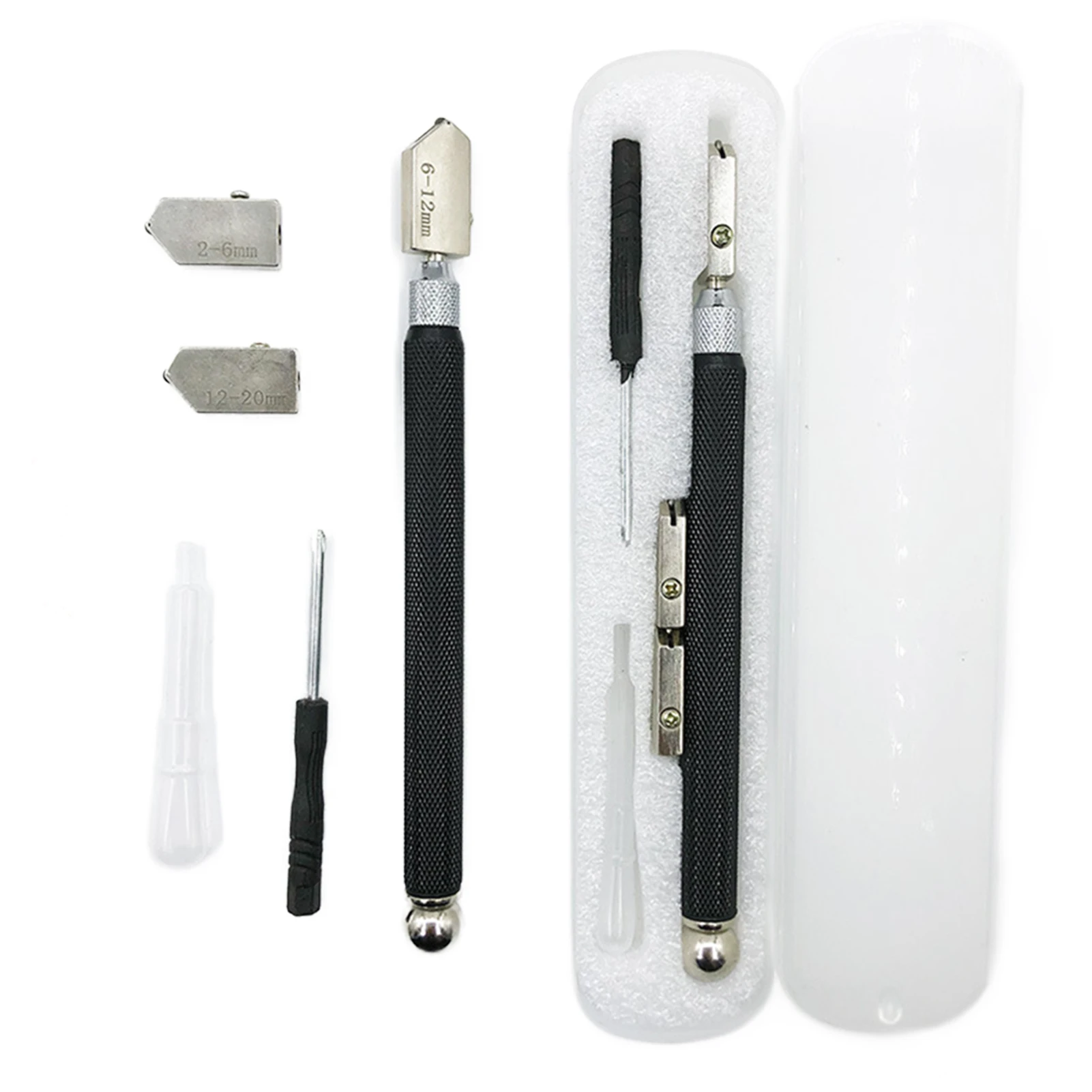 Diamond Tile Glass Cutter Set with 3 Replacement Cutting Heads, Porcelain Scribing Knife, Professional Glass Cutter 6