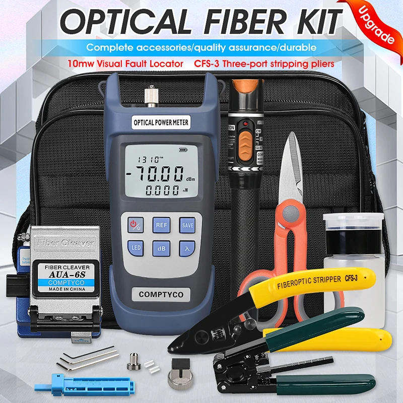 FTTH Fiber Optic Tool Kit with Fiber Fibra Optica Power Meter and 10mW Visual Fault Locator AUA-6S FTTH tool fiber optic ftth tool kit with fc 6s fiber cleaver and optical power meter visual fault locator wire stripper best price