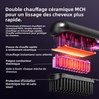 Brosse lissante portable 4 réglages de température Peigne lissant sans fil Affichage LED Revêtement céramique Technologie ionique USB 4