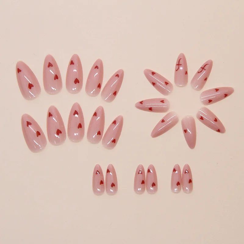 Fake Nails 24 Pcs Press on Nails Pink Gradient Glossy Artificial Finger Manicure Reusable False for Women