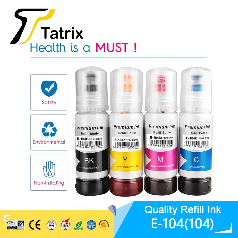 Ink Refill Tatrix 104 Premium Color Compatible Bulk Bottle Water Based Refill Ink For Epson ECOTANK ET-2821/ET-2825/ET-2826/ET-2830 Printer