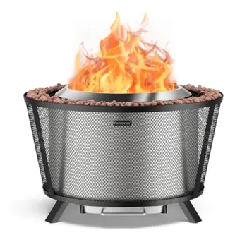 29 Large Capacity Smokeless Fire Pit for Outdoor Use: Heavy-Duty Wood Burning Firepit with Dual-Wall Insulation Protective Mesh 1