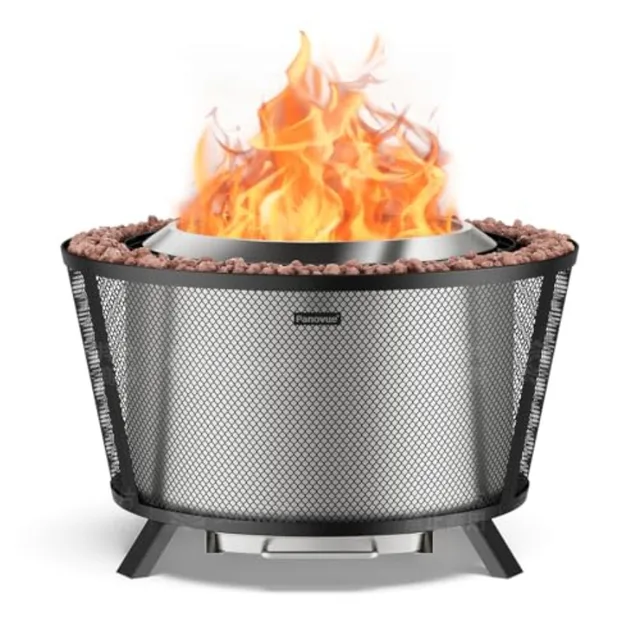 29 Large Capacity Smokeless Fire Pit for Outdoor Use: Heavy-Duty Wood Burning Firepit with Dual-Wall Insulation Protective Mesh 1