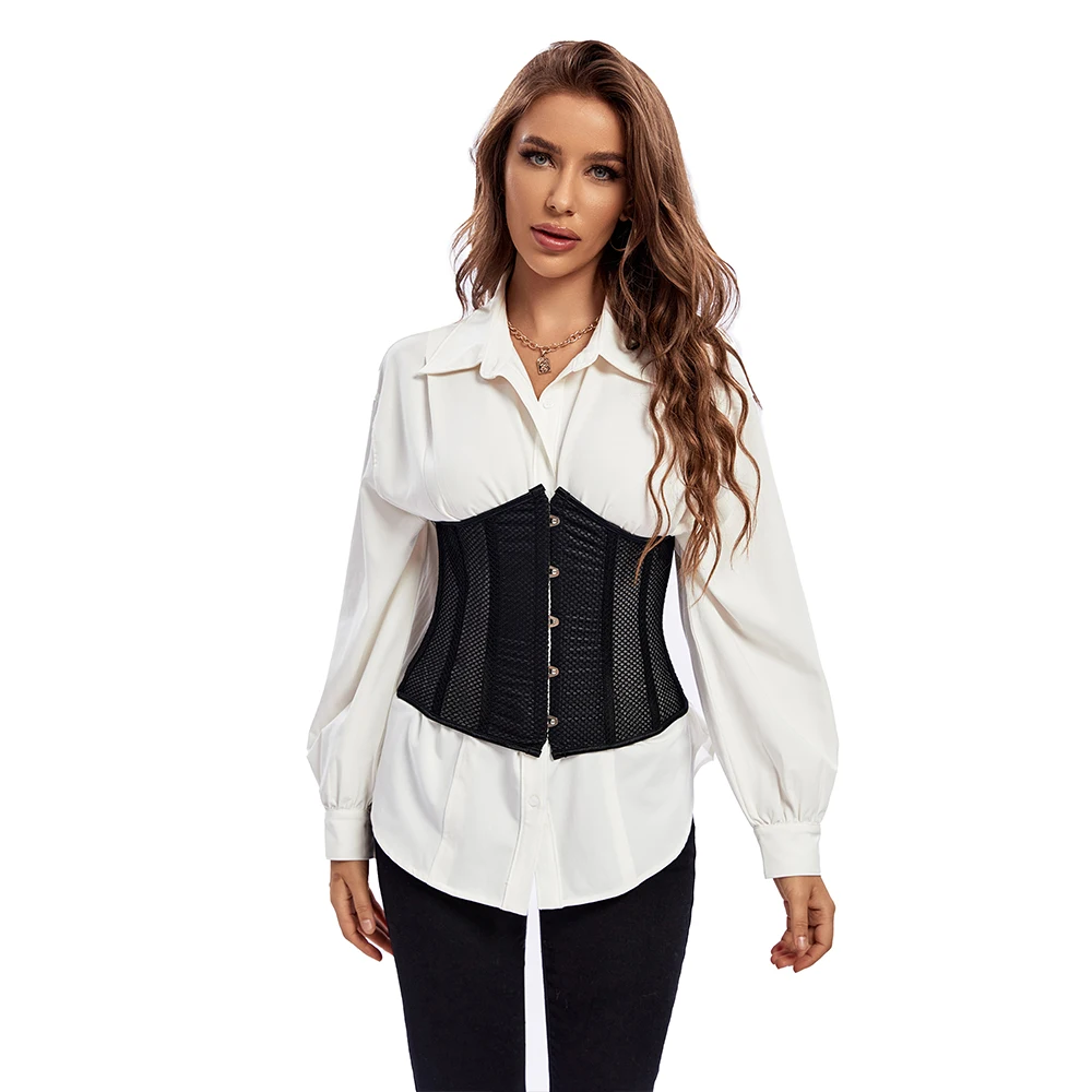 Women Waist Trainer Sexy Mesh Corset Goth Vintage Slim Body Belts Streetwear See Through