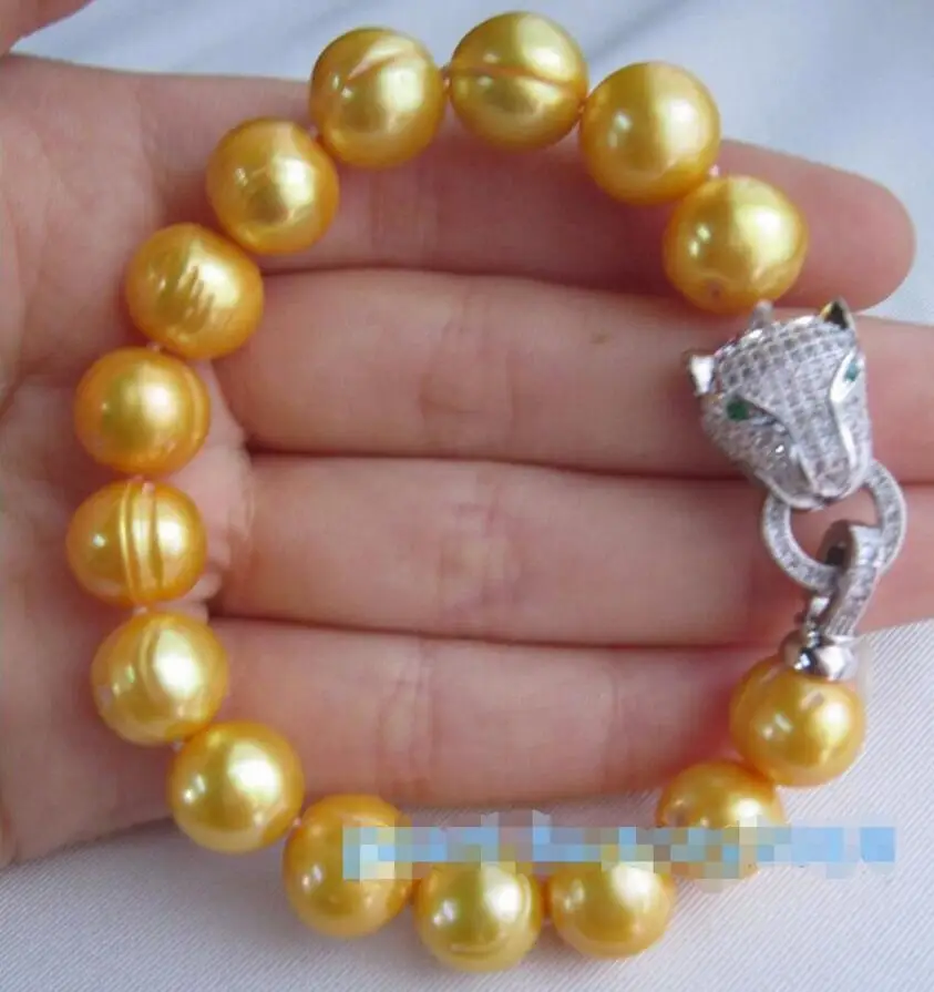 

Fashion jewelry new leopard head 11-12MM SOUTH SEA golden PEARL bracelet