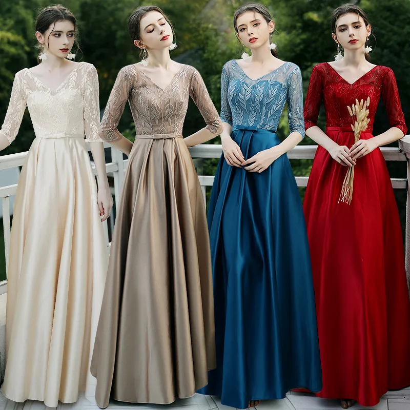 

New Temperament Evening Dress Female Host Bridesmaid Dress Long Simple And Generous Annual Meeting Grand Chorus Costumes