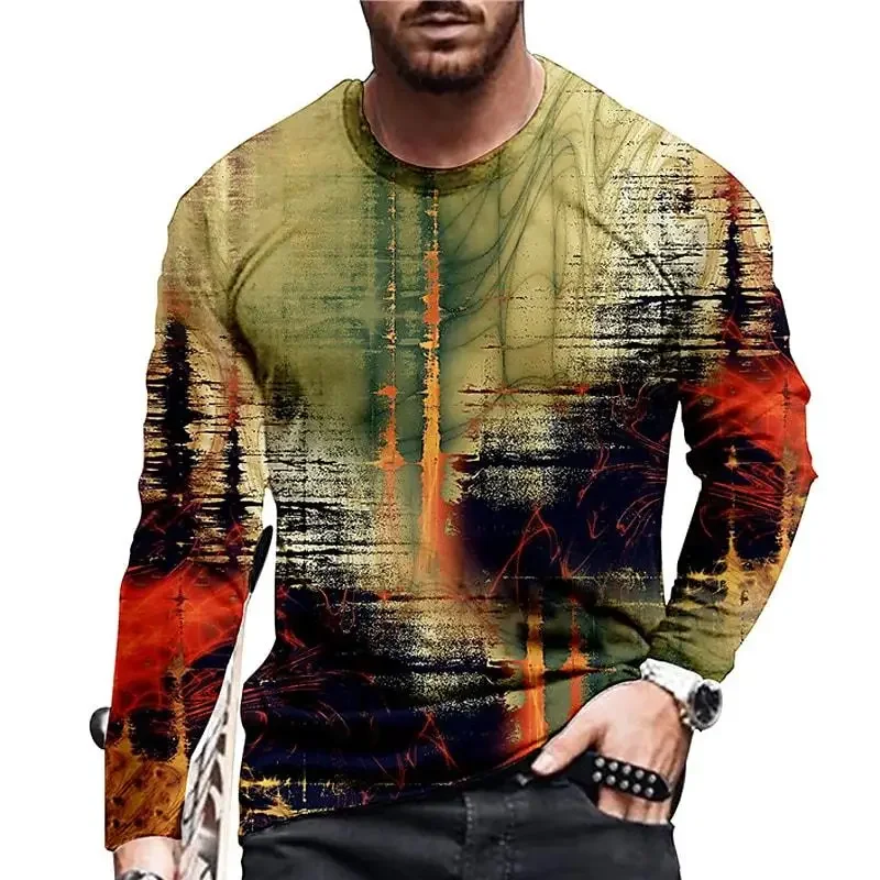 2023 Vintage Print T-Shirt 3D-Uhr Hemd Uhr Langarm lässig O-Ausschnitt 6xl Shirt übergroße Trend Tops T-Shirt Mann Kleidung – Detail 5