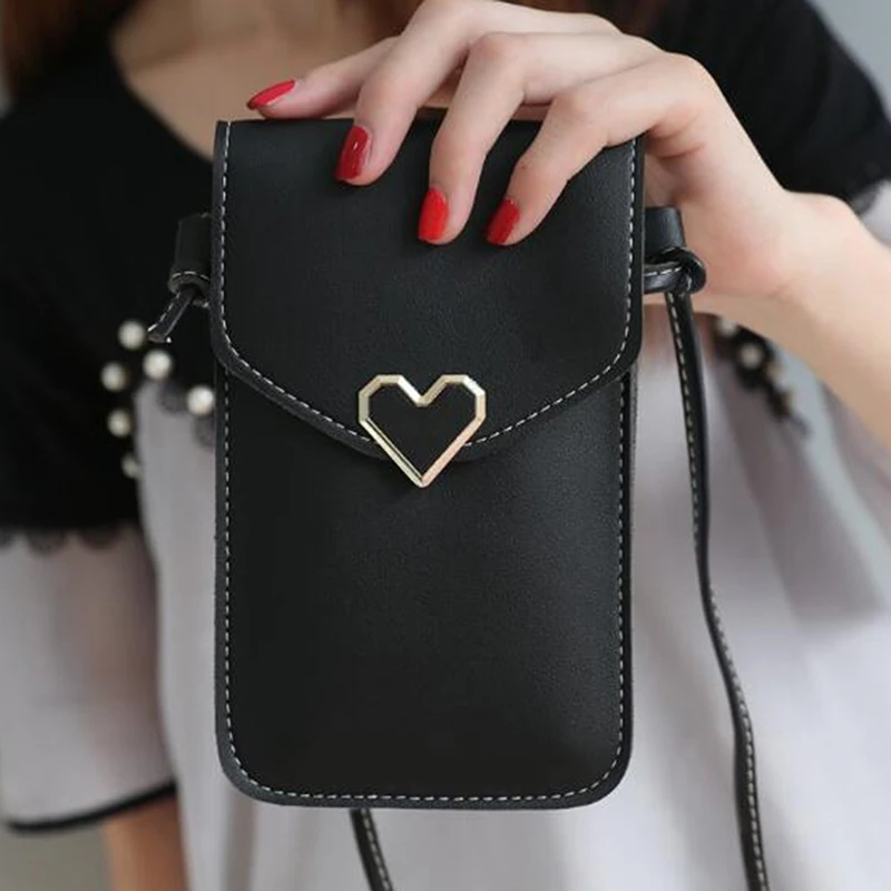 Shoulder Bag Ladies Handbag Crossbody Bag Mobile Phone Bag Women Bag For Phone Transparent Women Coin Purse Cross Shoulder Bag Girls Cute Phone Bags Mini Heart Type Hasp Mobile Pouch