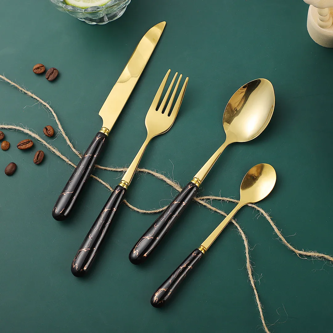 

Black gold Cutlery Set Ceramic handle Kitchen Tableware Set Stainless Steel Dinnerware Flatware Knife Fork Spoon Dinner Set