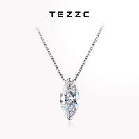 Tezzc 1ct Moissanite Necklaces for Women Marquise Shape Pendant s925 Silver with Gold Plated Party Necklace Design Chain Jewelry