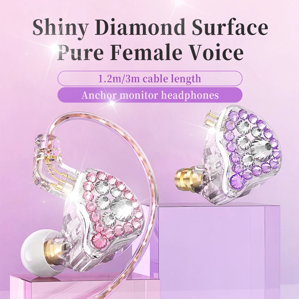 유선 이어폰 베이스 HiFi 헤드폰, 스테레오 소녀 선물, 다이아몬드 음악 이어폰, 음악가 헤드셋, 게이머 이어버드, 마이크 포함, 3.5mm