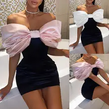 

Women Bodycon Dress Bow Knot Design Comfortable Above Knee Length High Waist Sheath Dress for Date