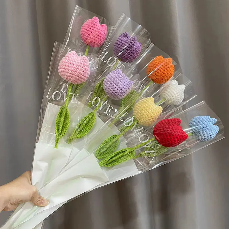 Description Picture 6 of item1PC Knitted Finished handmade DIY roses Daisy Fake Flowers Bouquet Wedding Party Decoration Hand Knitting Crochet Woven Bouquet