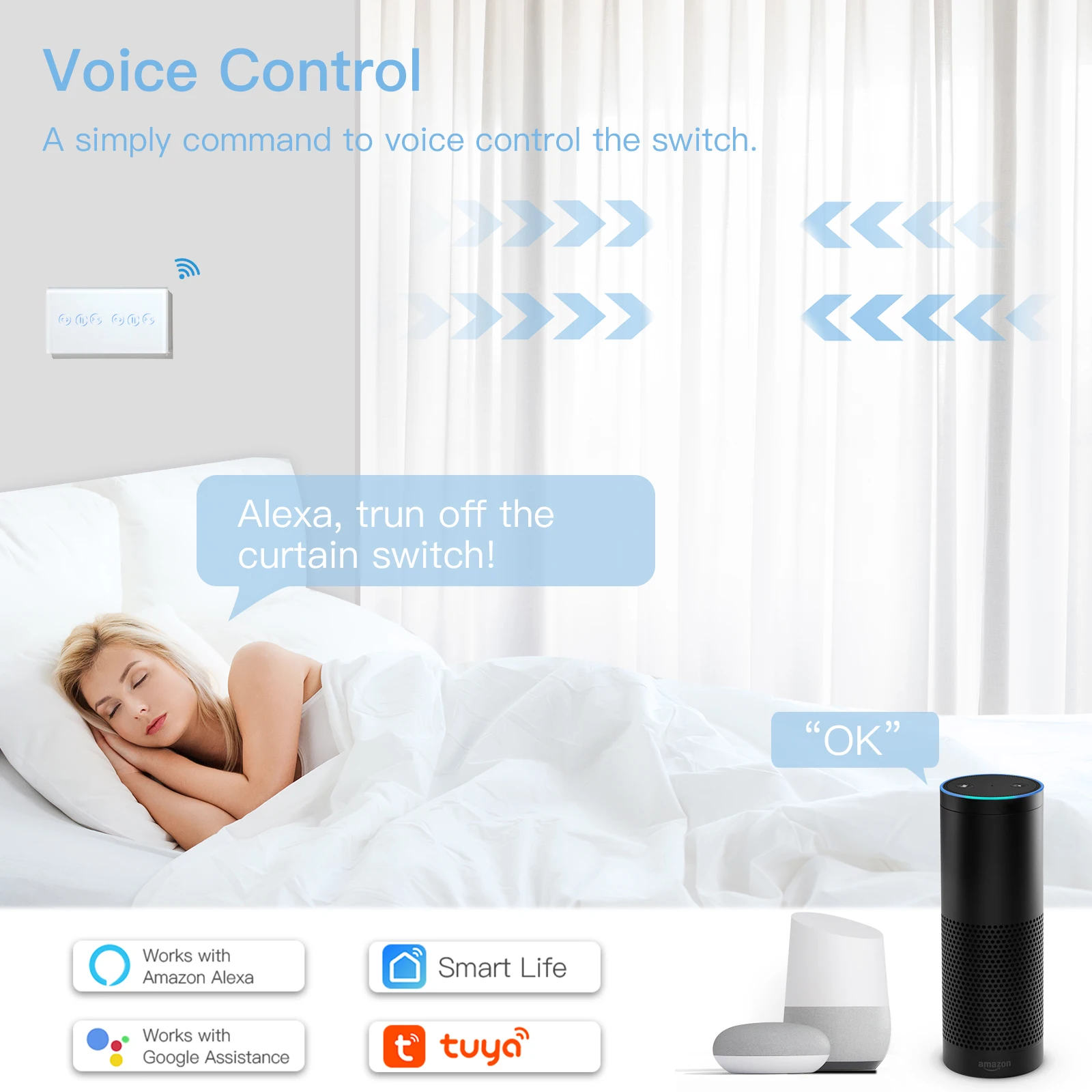 BSEED 와이파이 커튼 스위치, 스마트 투야 컨트롤 터치 스위치, 이중 커튼 벽 스위치, 구글 알렉사 홈 스마트 라이프 앱