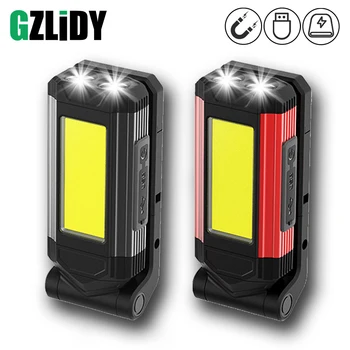 USB 충전식 COB 작업등, 슈퍼 브라이트 LED 플래시라이트, 휴대용 캠핑 램프 및 테일 자석, 방수, 조절식 랜턴