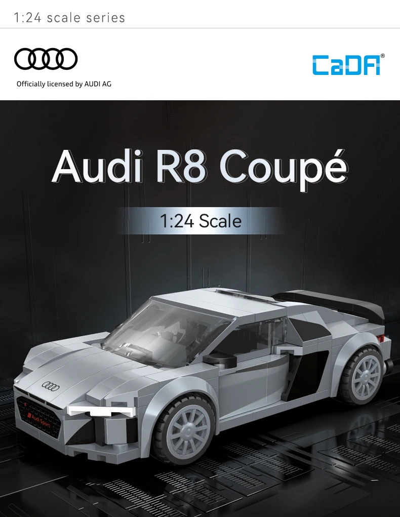 CaDA Offiziell lizenziertes 1:24 Baustein-Autoset / Sportwagen-Bausteine / Oldtimer / Audi A8 / Opel / Shelby / Fiat – Detail 2