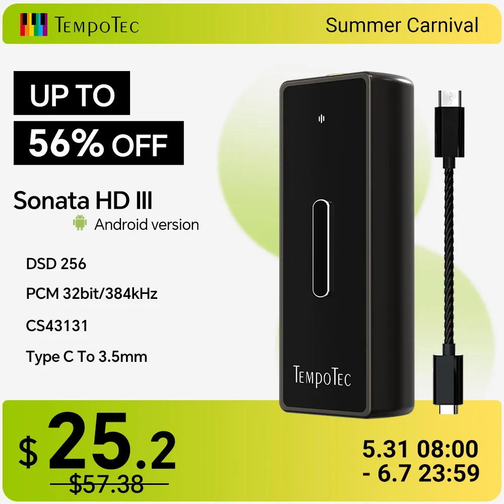 Усилитель для наушников TempoTec Sonata HD III USB Type C на 3,5 мм HiFi USB DAC CS43131 для Android/ПК/MAC