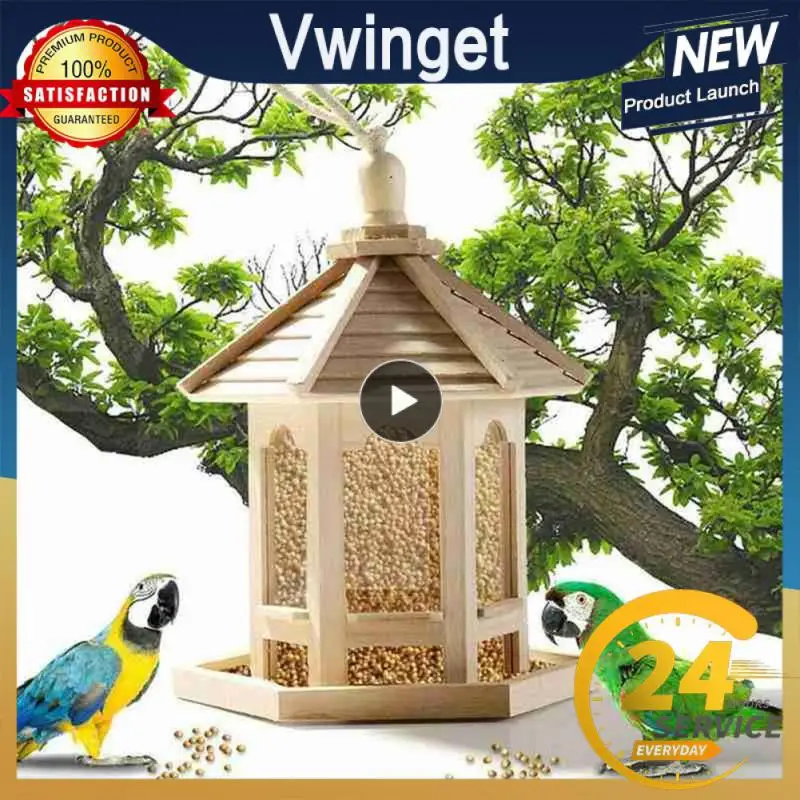 

Подвесная кормушка для домашних животных, садовый декоративный аксессуар, прочный деревянный контейнер для пищи в форме домика, товары для птиц