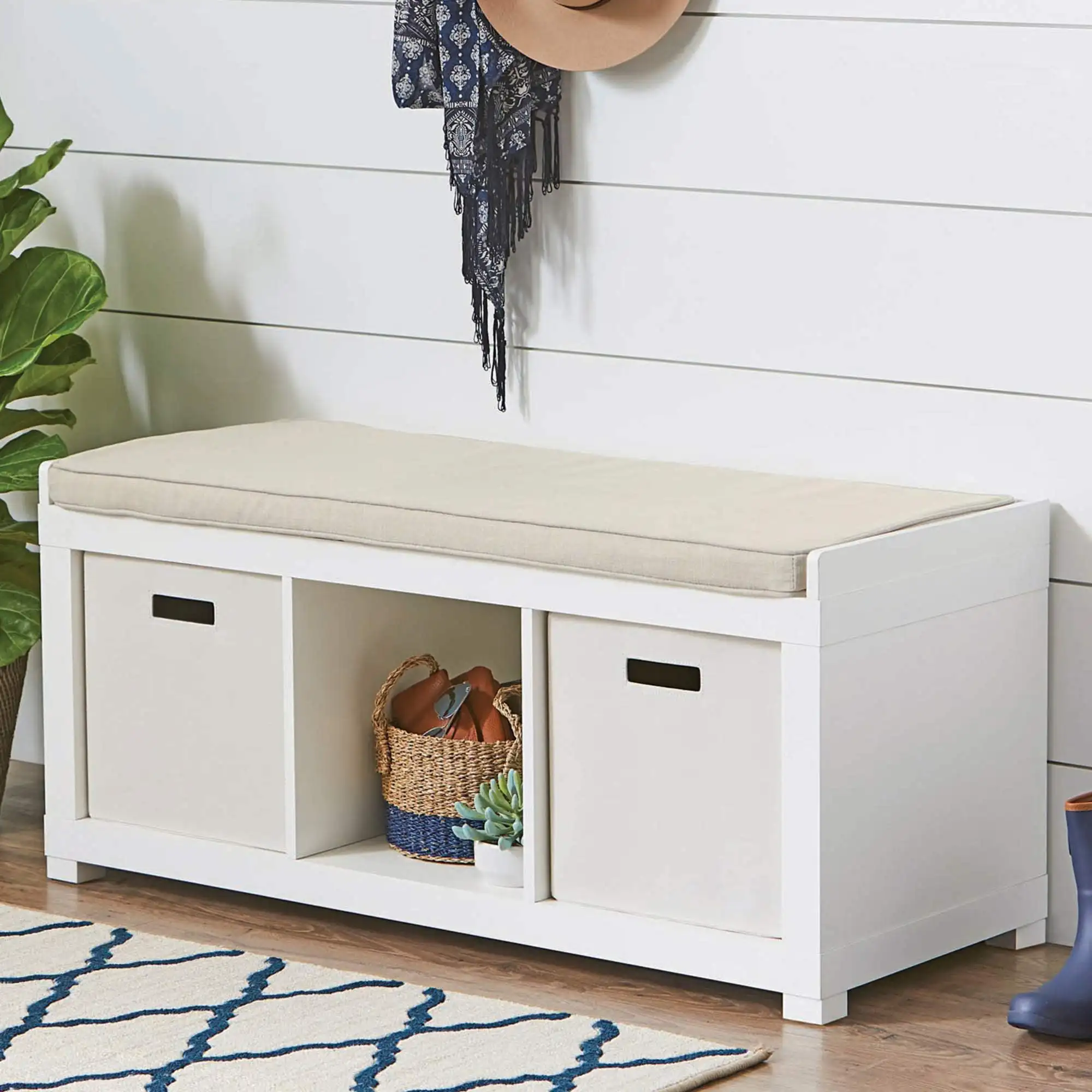 

3-Cube Shoe Storage Bench, White