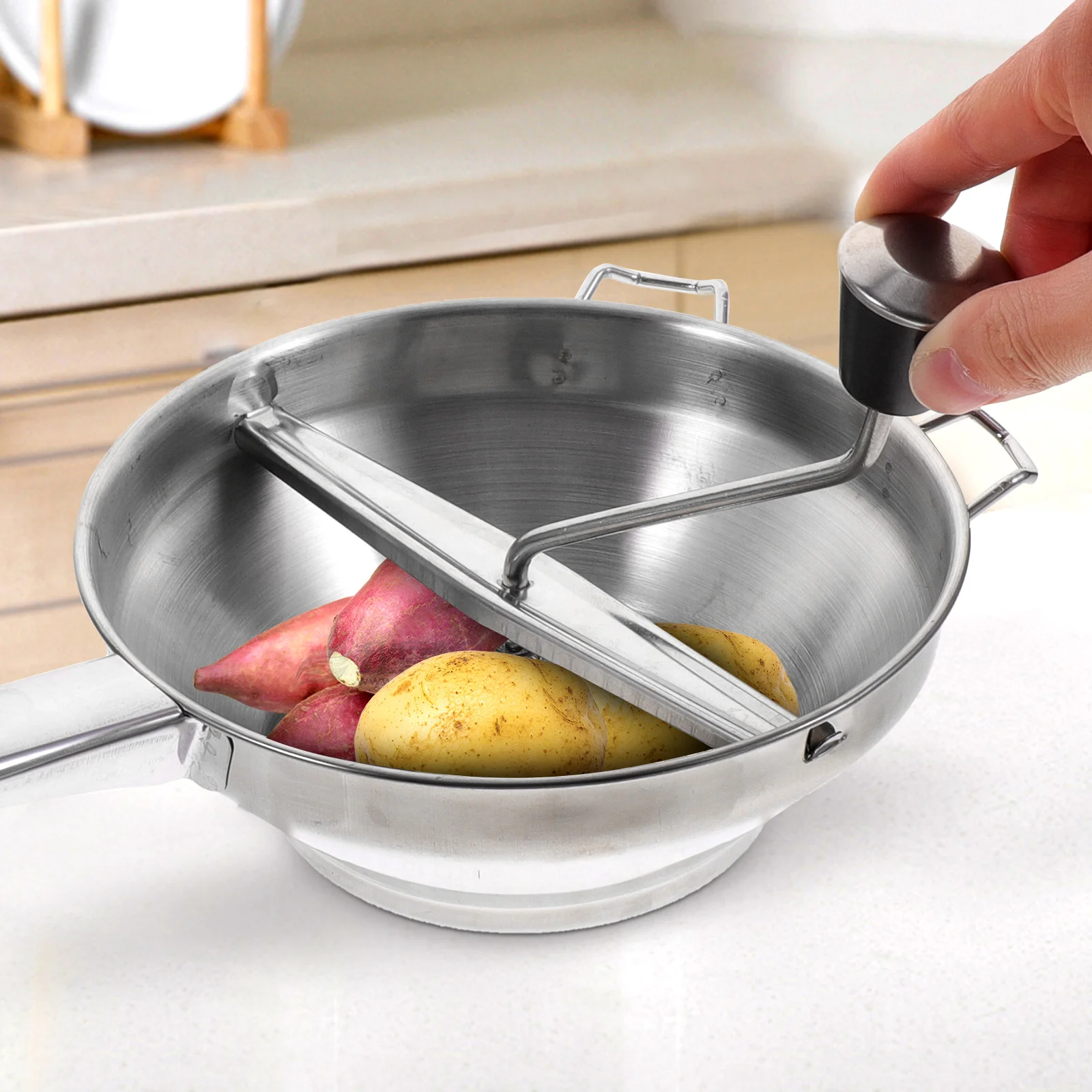 Stainless Steel Masher Handheld Potato Presser Cheese Grater Minced Beef Manual Mixing Bowl images - 6