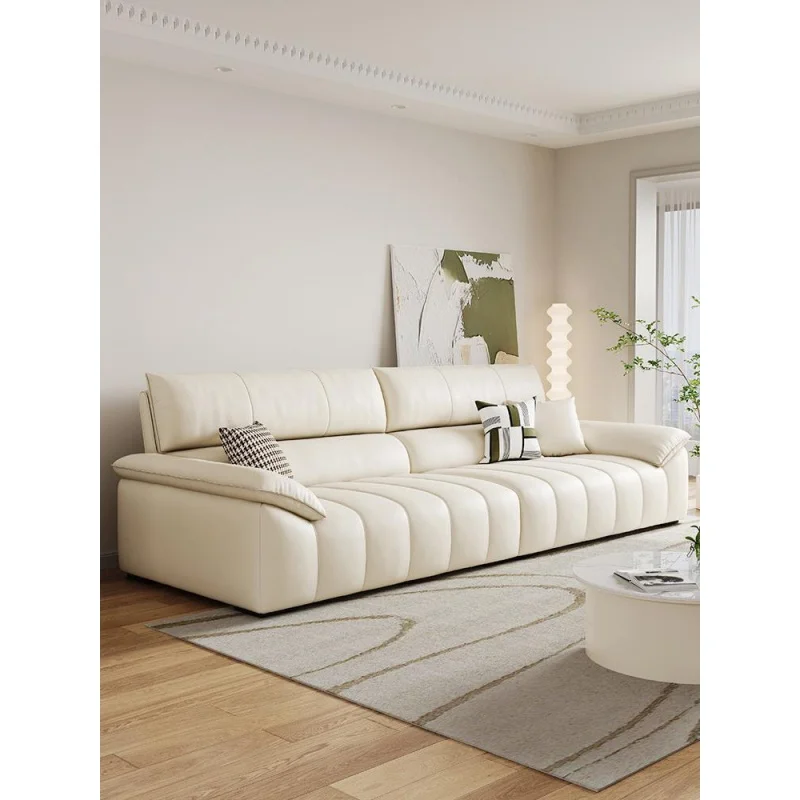 

Genuine Cattlehide Leather Surface Sofa Combination Living Room Italian Minimalist Cream Style Modern Minimalist Straight Row So