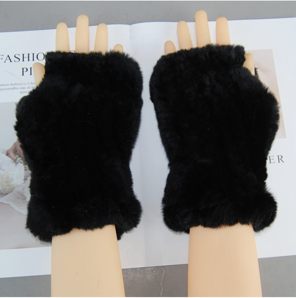 2026 New Fashion Real Rex Rabbit Fur Gloves Women Winter Genuine Fur Mittens Girl Fingerless Gloves Wrist Warmer Elastic Fluffy
