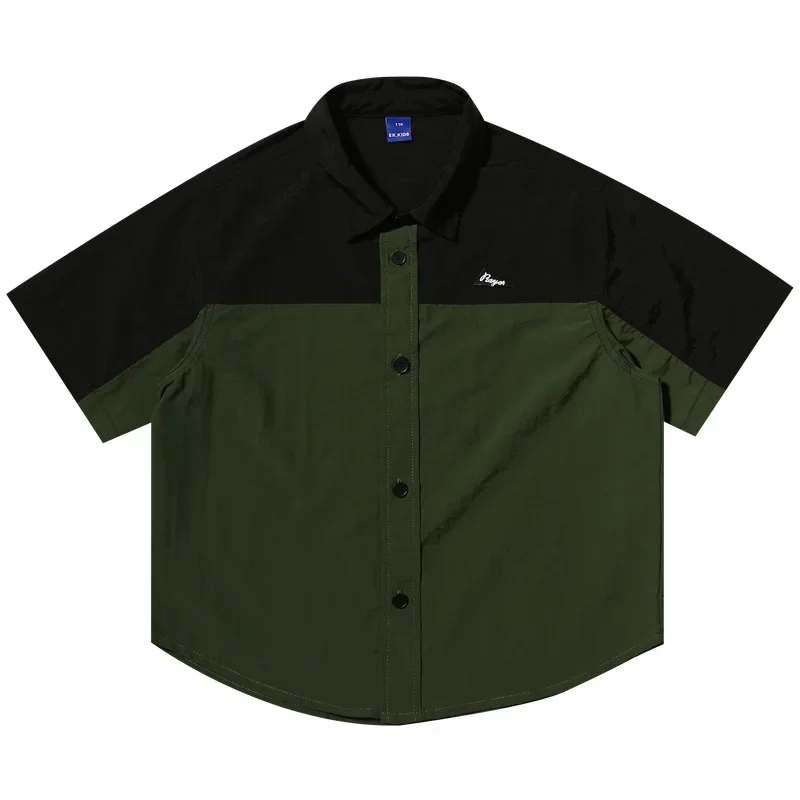 EKchildren's Outdoor Mountain Camping Quick-Drying Color Blocking Boys Loose-Fit Short Sleeve Shirt Stylish Medium To Large Chil