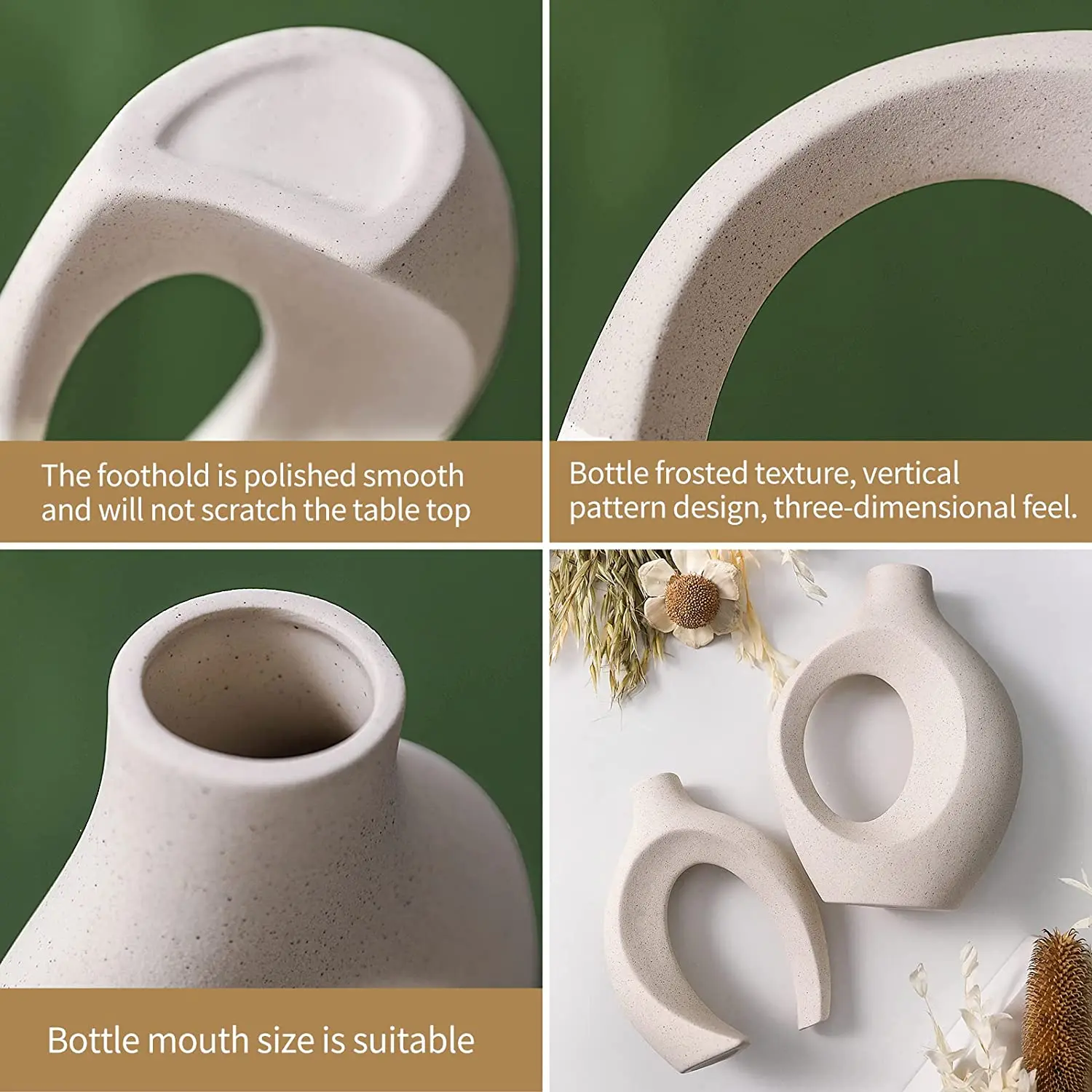Vaso A Ciambella In Ceramica Opaca, Bianco Macchiato 19cm: Decorazione Moderna Per Casa, Ufficio O Regalo
