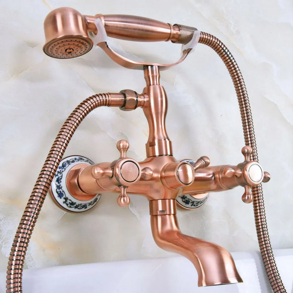 

Antique Copper Wall Mounted Bathroom Tub Faucet Set WITH/ 1.5M Handheld Shower Spray Head Mixer Tap Dna338