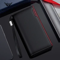 WILLIAMPOLO Men's Wallet Long Style 100% Cow Leather Fashion Business High Quality Clutch Wallet Card Holder Coin Zipper Purse 1