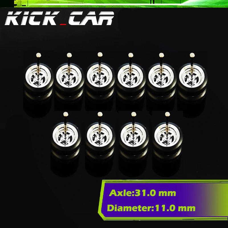 Model Car 1/64 Wheels With Rubber Tires 5sets Electroplating ABS Basic Modified Parts Vehicle Toy for Hotwheels Tomica Mini GT