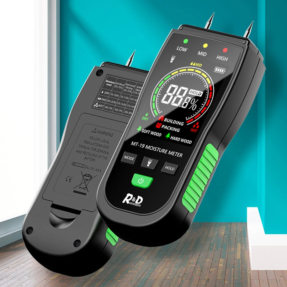 Digital 2 Pins Moisture Meter Backlit LCD Screen Concrete Brick Detector Portable Damp Meter For Walls Firewood Drywall Concrete