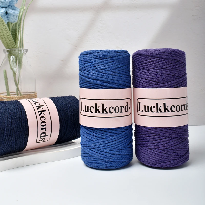 Luckkcords 할로우 코튼 스레드 순면 다크론 라운드 스트랜드, 수제 DIY 크로셰 바늘 직조 재료 패키지, 2mm, 150g/롤